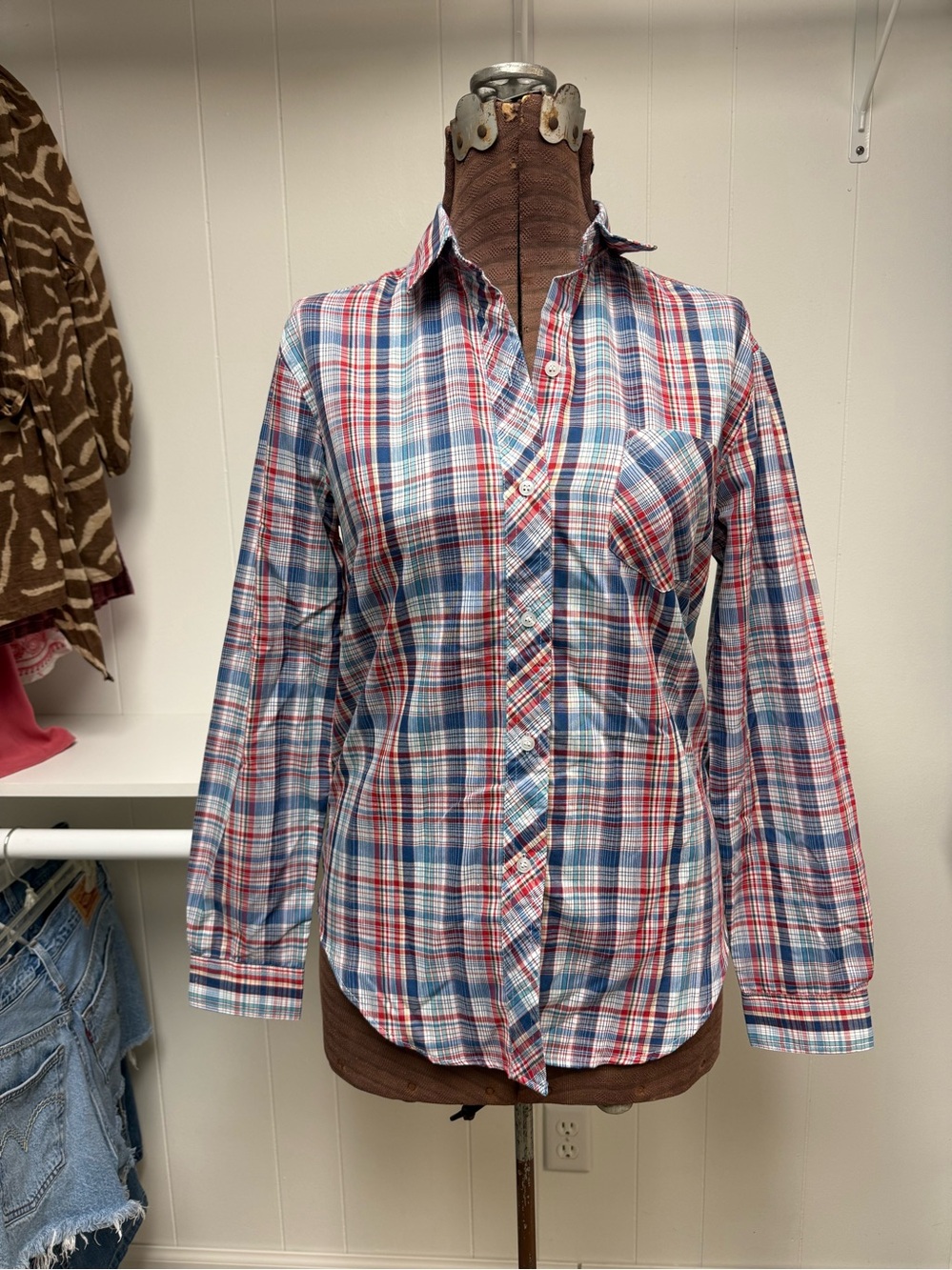 Vintage '80s Pierre Cardin Plaid Lightweight Button-Up Shirt NWT